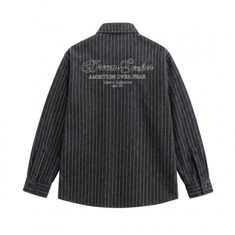 Unisex Overshirt Shirt Jacket with Pinstripes and Patch Pocket Mune Fashion