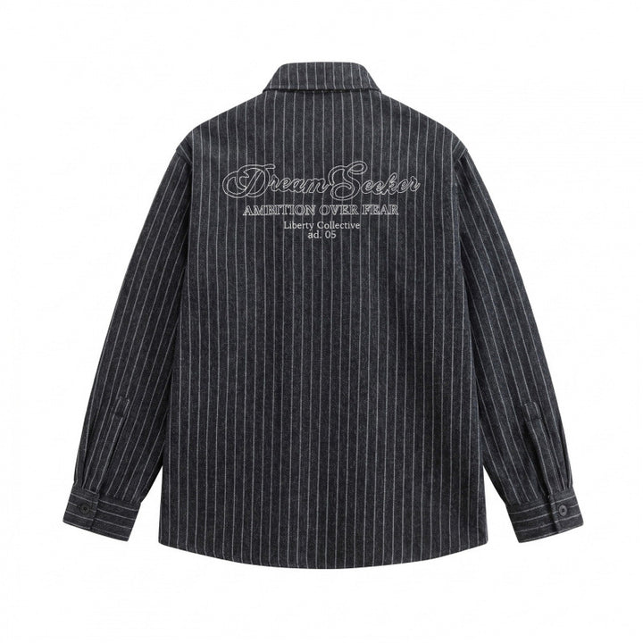 Unisex Overshirt Shirt Jacket with Pinstripes and Patch Pocket Mune Fashion
