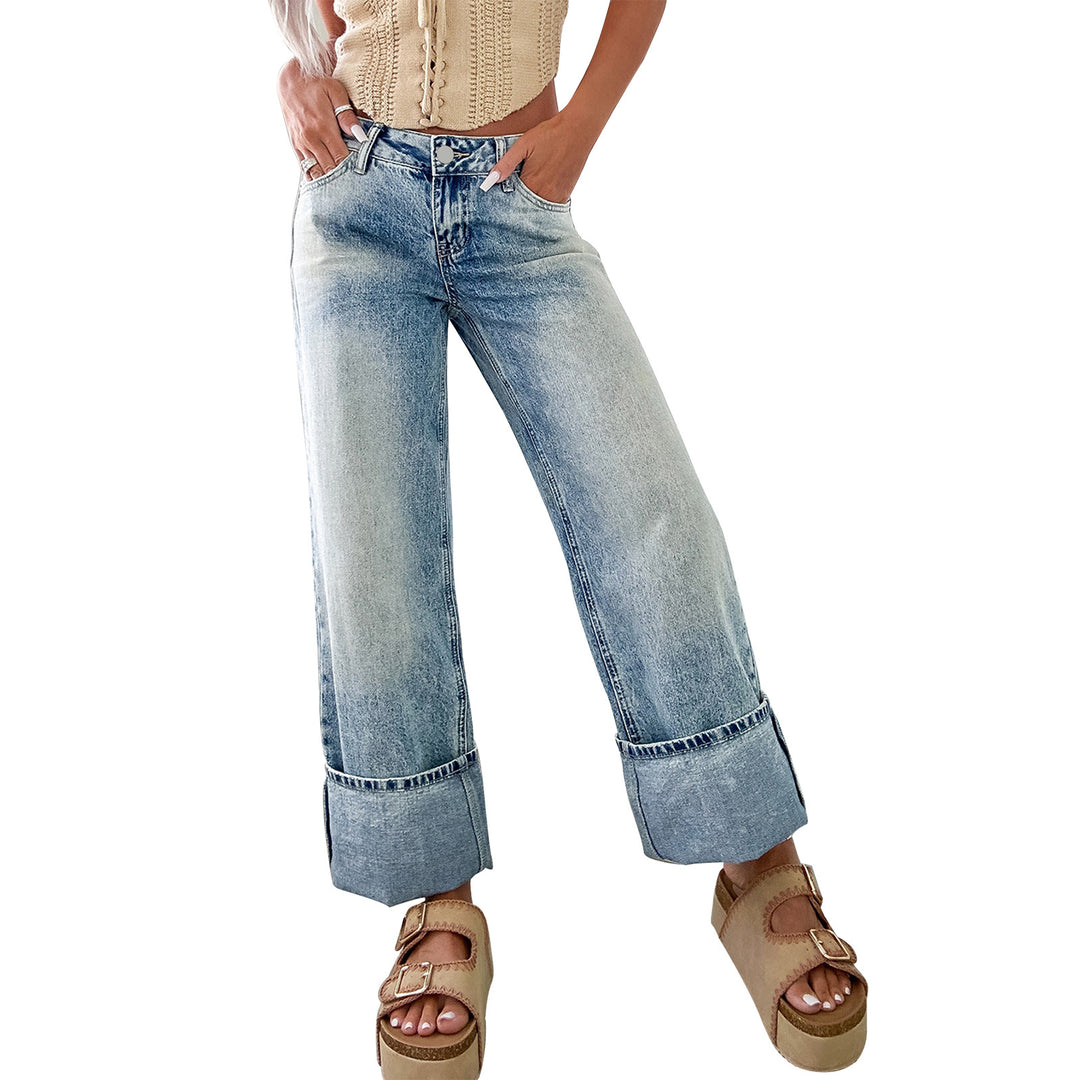 Women Wide High-Waist Jeans with Wide Cuff Mune Fashion