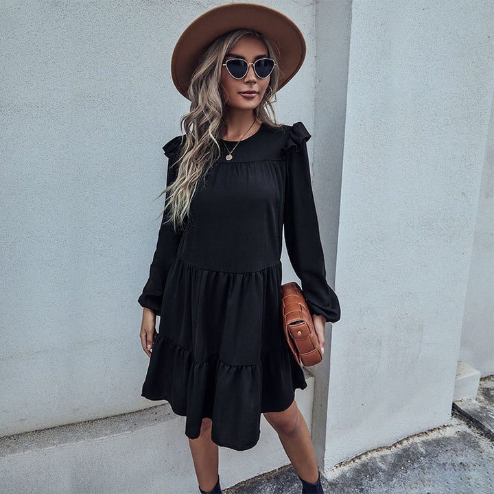 Ladies A-line tiered dress with long sleeves and delicate frills Mune Fashion