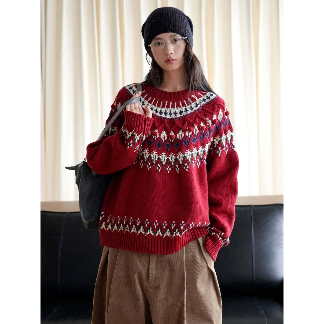 Women's Fair-Isle Knit Sweater with Norwegian Pattern and Oversized Cut Mune Fashion