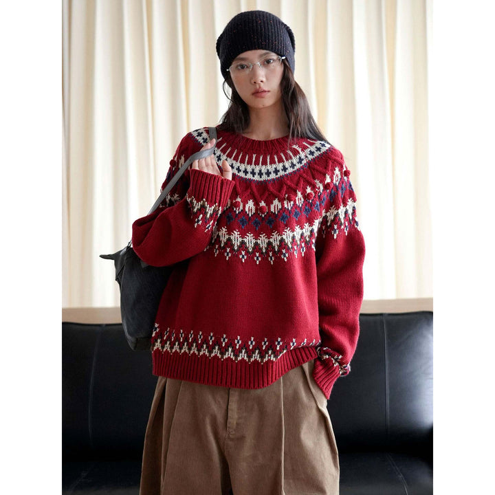Women's Fair-Isle Knit Sweater with Norwegian Pattern and Oversized Cut Mune Fashion