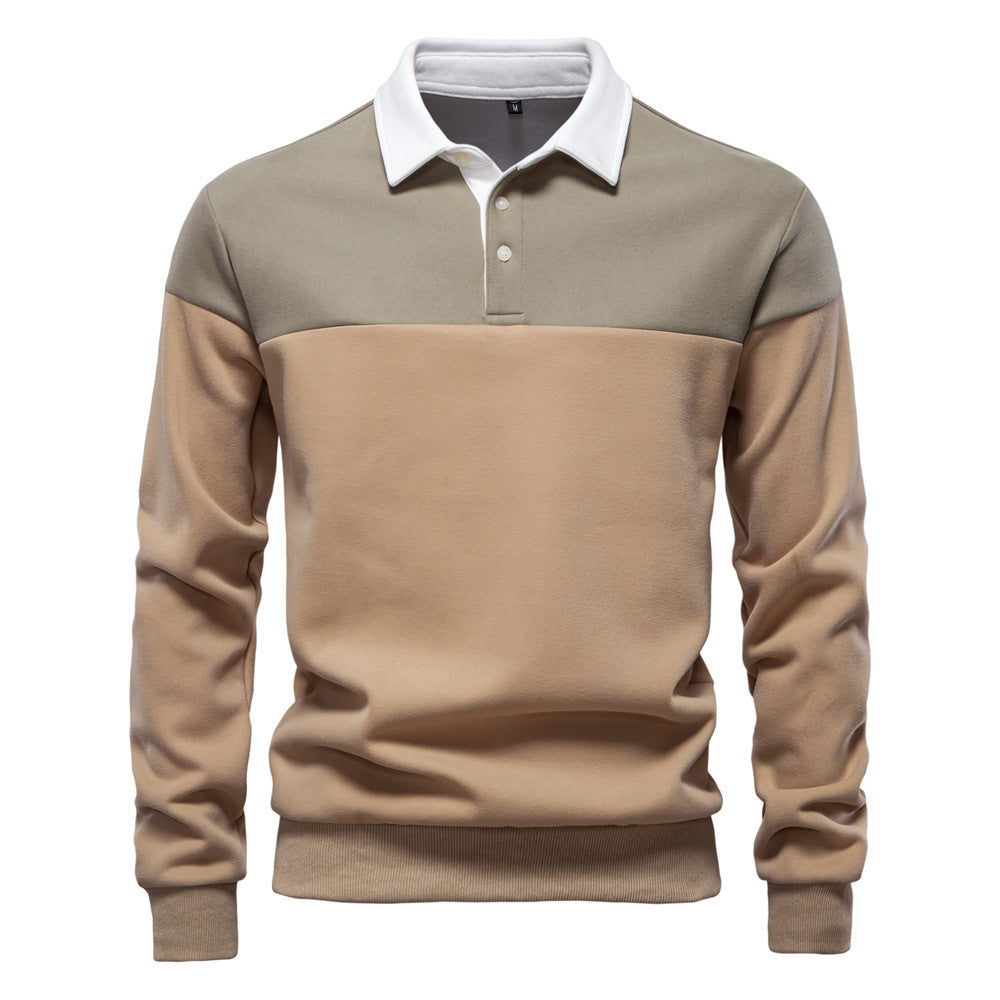 Men's sporty-elegant long-sleeve polo in rugby style with contrasting collar and wide chest panel Mune Fashion