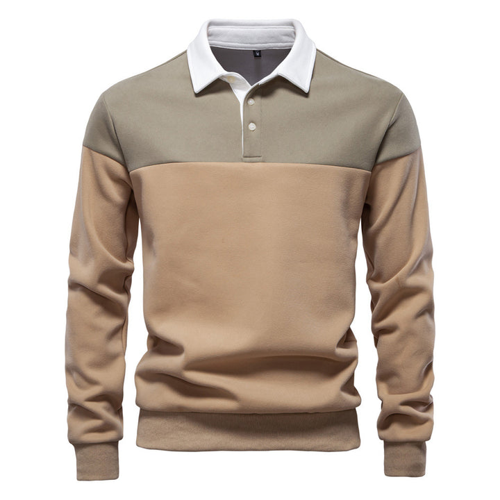 Men's sporty-elegant long-sleeve polo in rugby style with contrasting collar and wide chest panel Mune Fashion