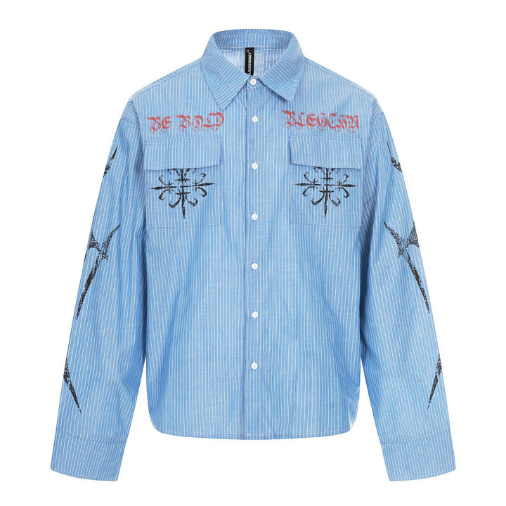 Unisex Oversize Shirt Jacket with Patch Chest Pockets and Decorative Print Details Mune Fashion