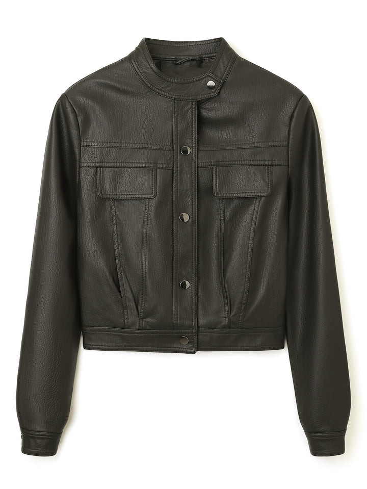 Women's Stylish Short Leather Jacket Mune Fashion
