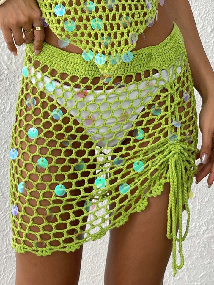 Ladies Crochet Beach Sarong with Decorative Sequins Mune Fashion
