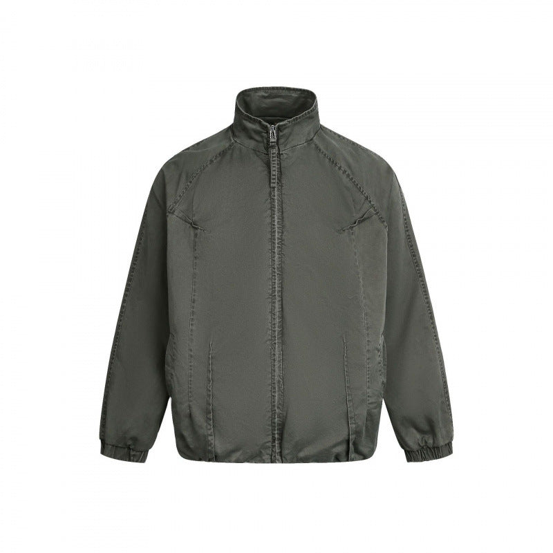 Men's Minimalist Nylon Bomber Jacket with Stand Collar, Raglan Sleeves and Gathered Hem Mune Fashion