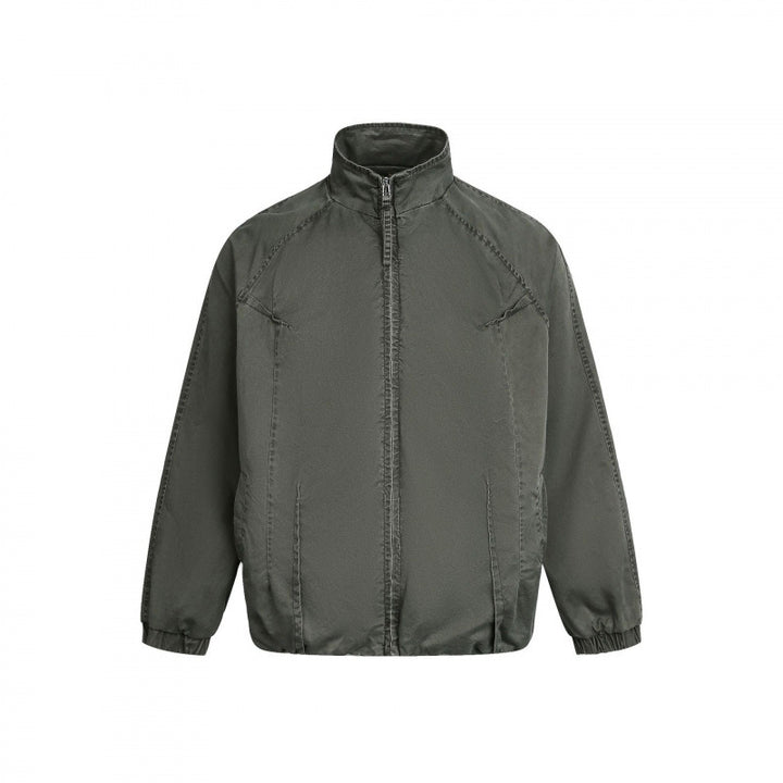 Men's Minimalist Nylon Bomber Jacket with Stand Collar, Raglan Sleeves and Gathered Hem Mune Fashion
