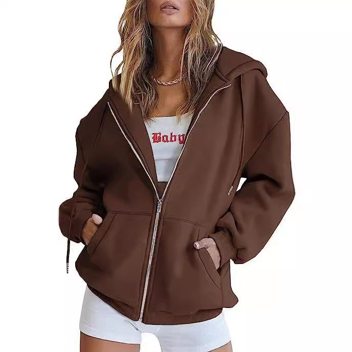 Women oversized hoodie jacket with full zip and kangaroo pockets Mune Fashion