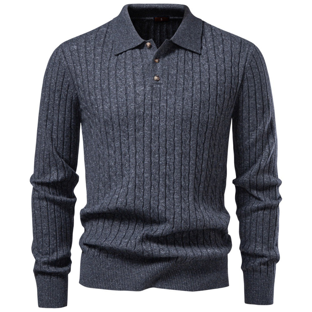 Men's fine-knit polo with cable pattern and collar Mune Fashion