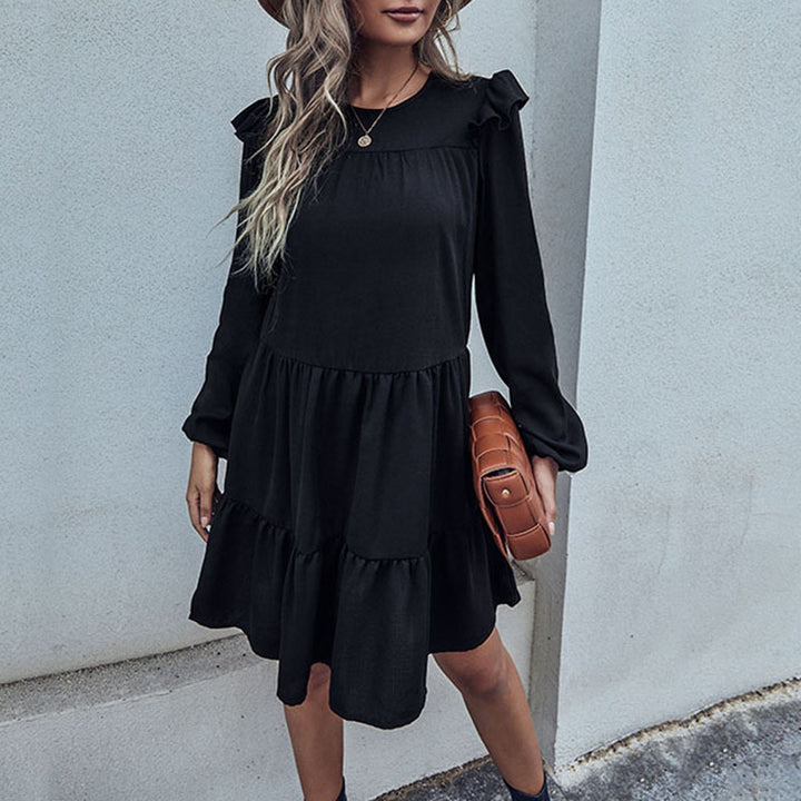 Ladies A-line tiered dress with long sleeves and delicate frills Mune Fashion