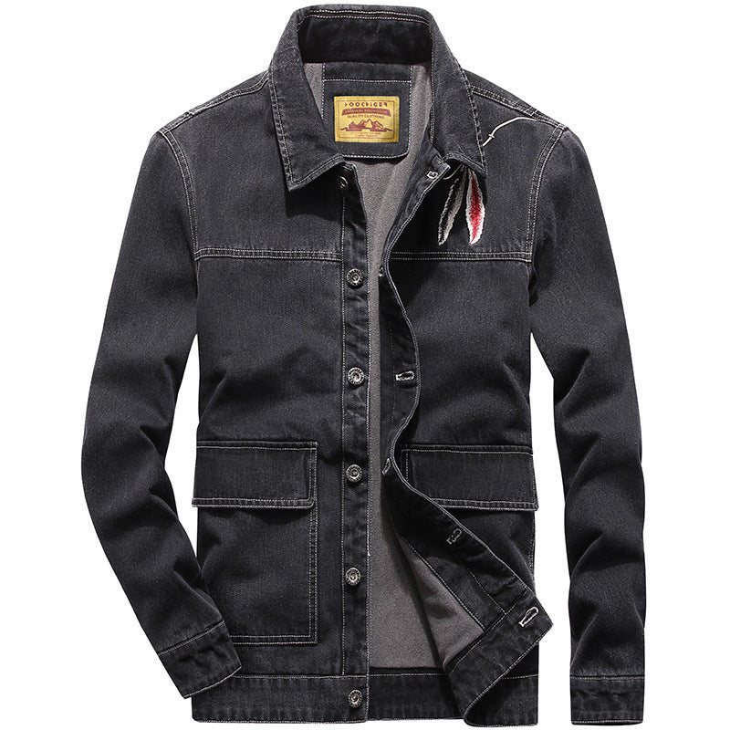 Men's Washed Denim Jacket in Vintage Look with Flap Pockets Mune Fashion