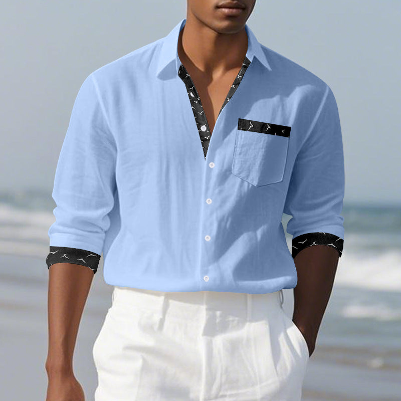 Men's casual linen blend shirt with contrasting trim on collar and cuffs as well as breast pocket Mune Fashion