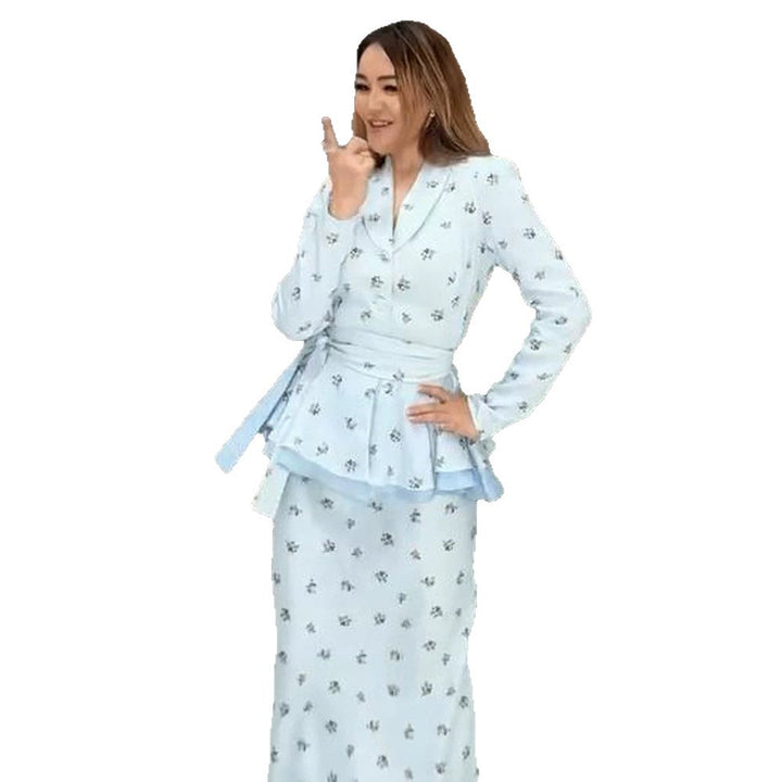 Women's Two-Piece Wrap Set with Peplum Jacket and Figure-Hugging Maxi Skirt Mune Fashion
