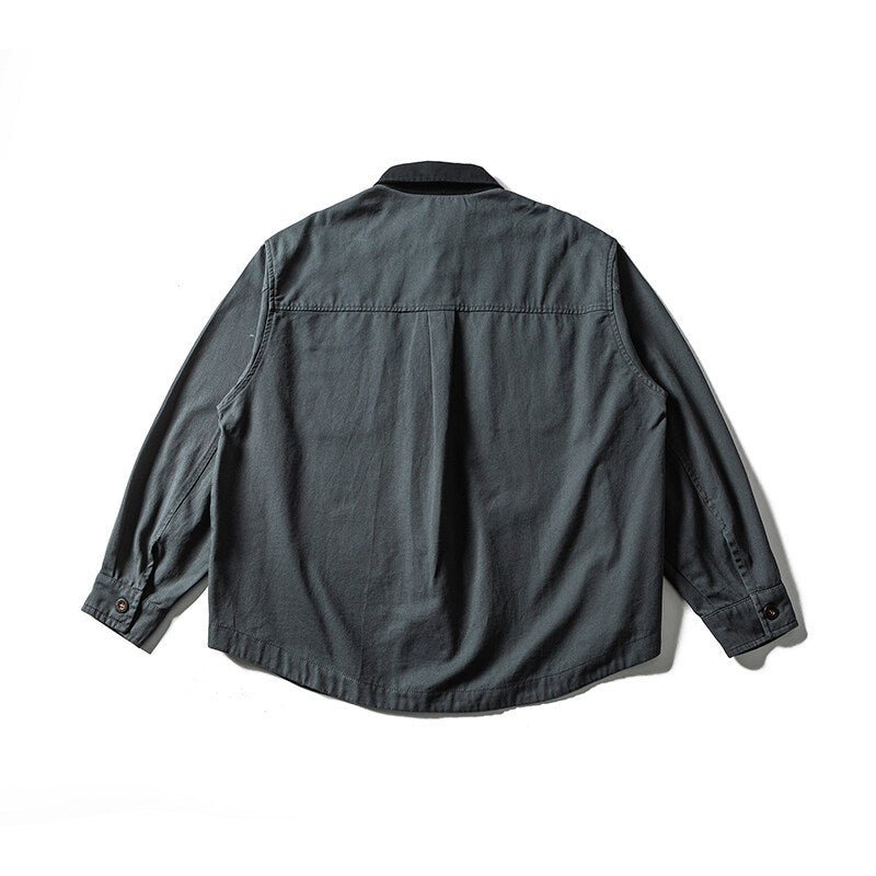 Unisex Oversize Shirt Jacket with Contrast Collar and Checked Lining Mune Fashion