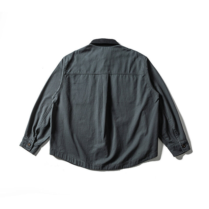 Unisex Oversize Shirt Jacket with Contrast Collar and Checked Lining Mune Fashion