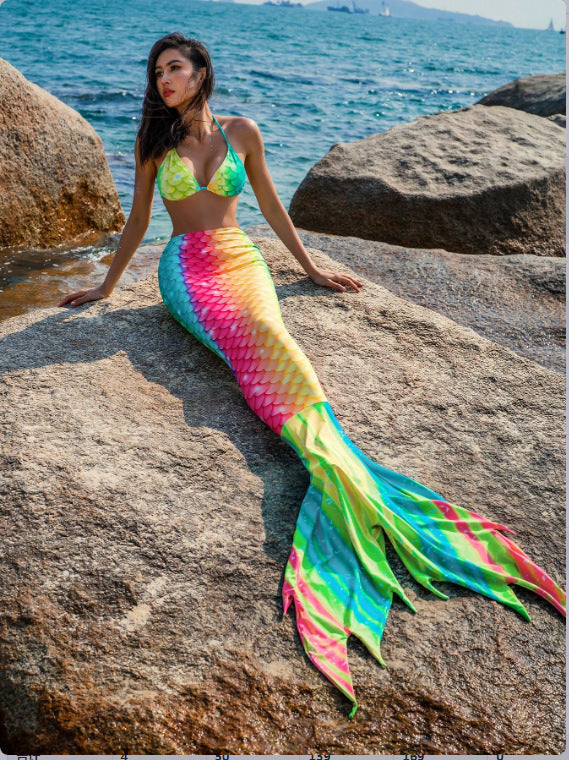 Women Mermaid Bikini with Shimmering Tail Fish Pattern Mune Fashion