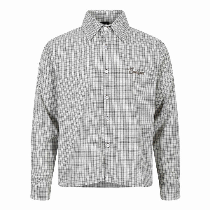 Men's Checkered Gingham Shirt with Button-Down Collar and Chest Embroidery Mune Fashion