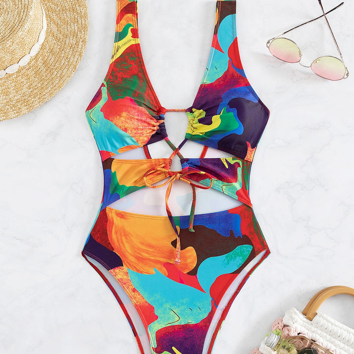 Women’s One-Piece Swimsuit with Colorful Cut-Out Design Mune Fashion