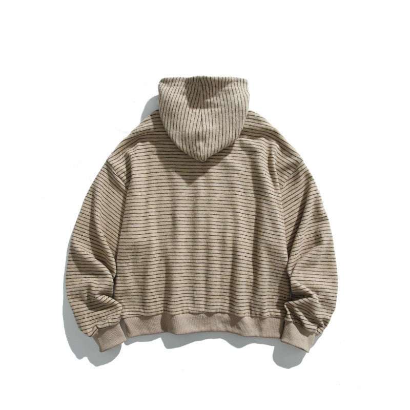 Unisex Boxy Hoodie Sweat Jacket with continuous zipper, striped texture and ribbed hem Mune Fashion