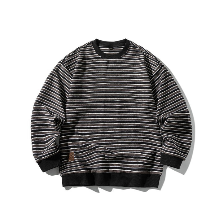 Unisex Striped Oversized Knit Sweatshirt with Ribbed Cuffs and Round Neck