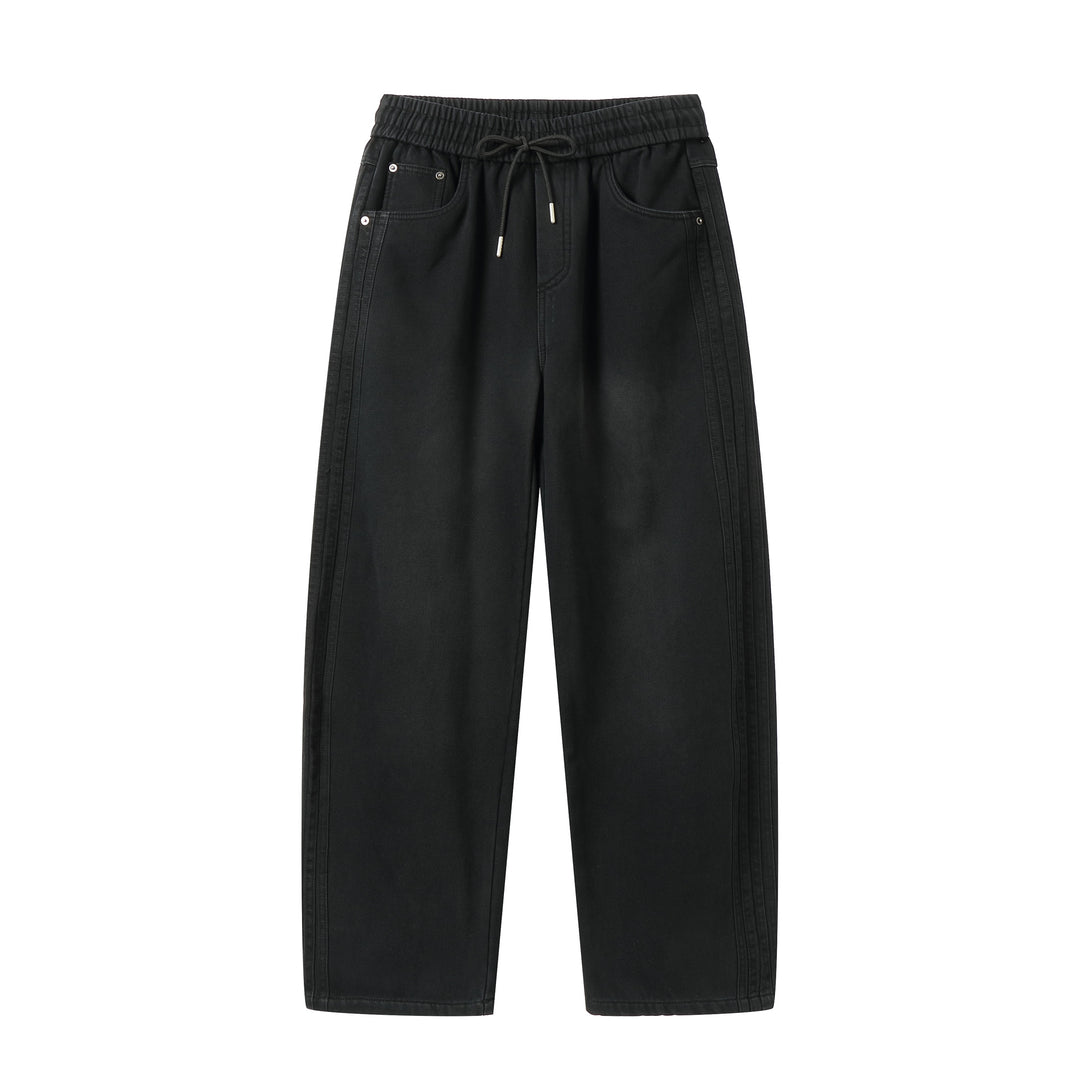 Women's Relaxed Jogging Pants with High Elastic Waistband and Side Decorative Seams