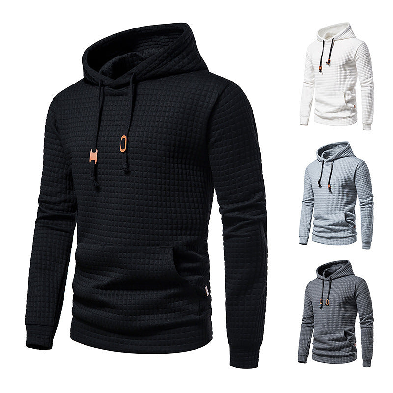 Men's structured hoodie with padded check quilted texture and kangaroo pocket Mune Fashion