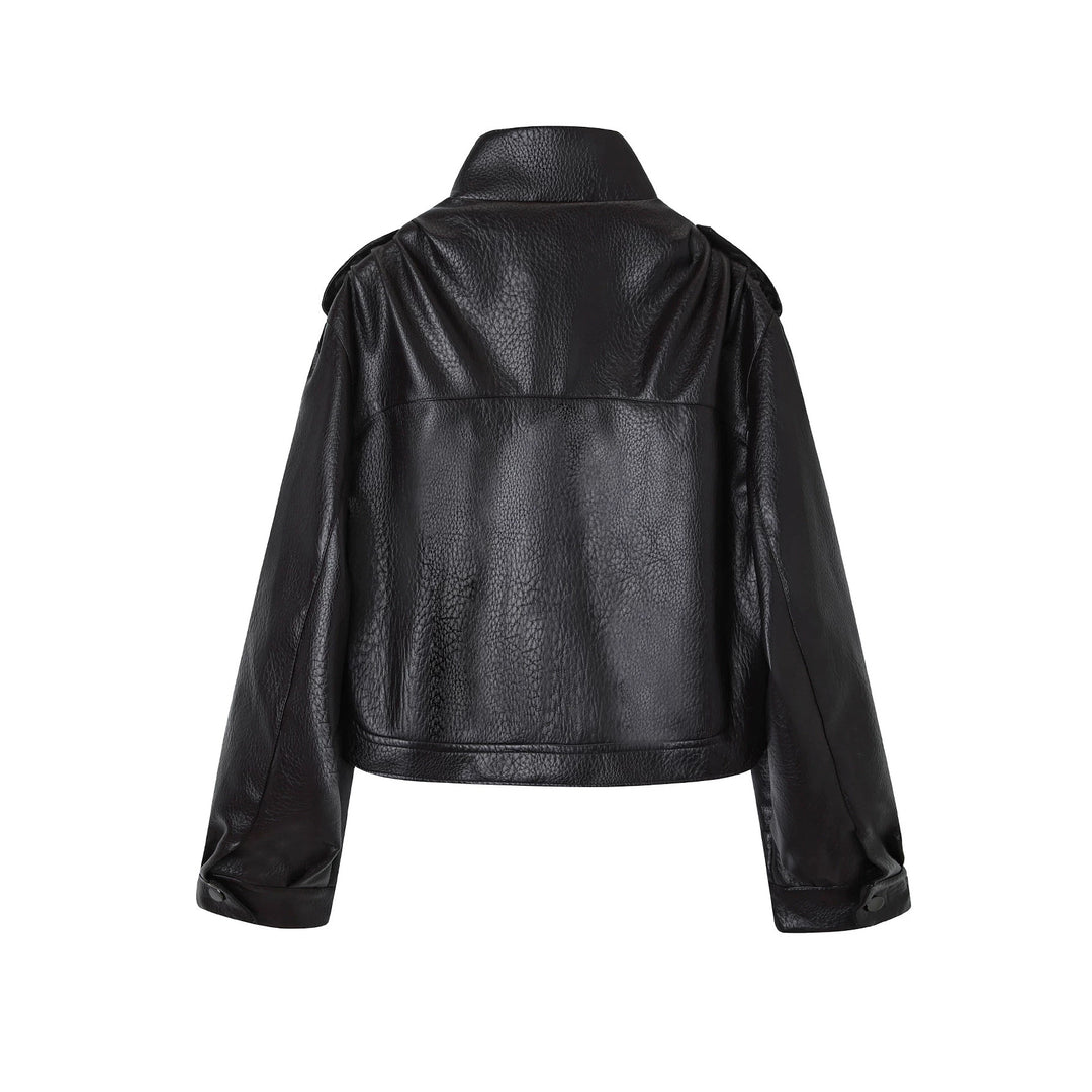 Ladies Fashion Faux Leather Jacket with Belt Mune Fashion