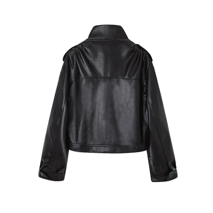 Ladies Fashion Faux Leather Jacket with Belt Mune Fashion