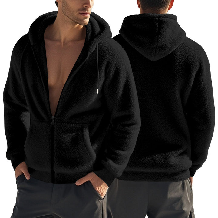 Men's cozy Sherpa hoodie jacket with full zip and kangaroo pockets Mune Fashion