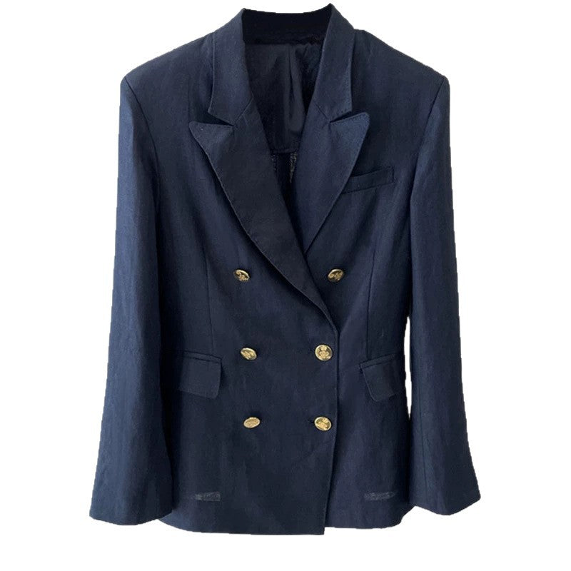Ladies Elegant Double-Breasted Blazer with Decorative Buttons Mune Fashion