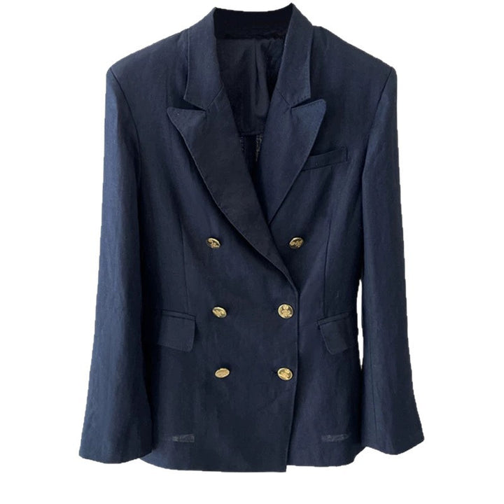 Ladies Elegant Double-Breasted Blazer with Decorative Buttons Mune Fashion
