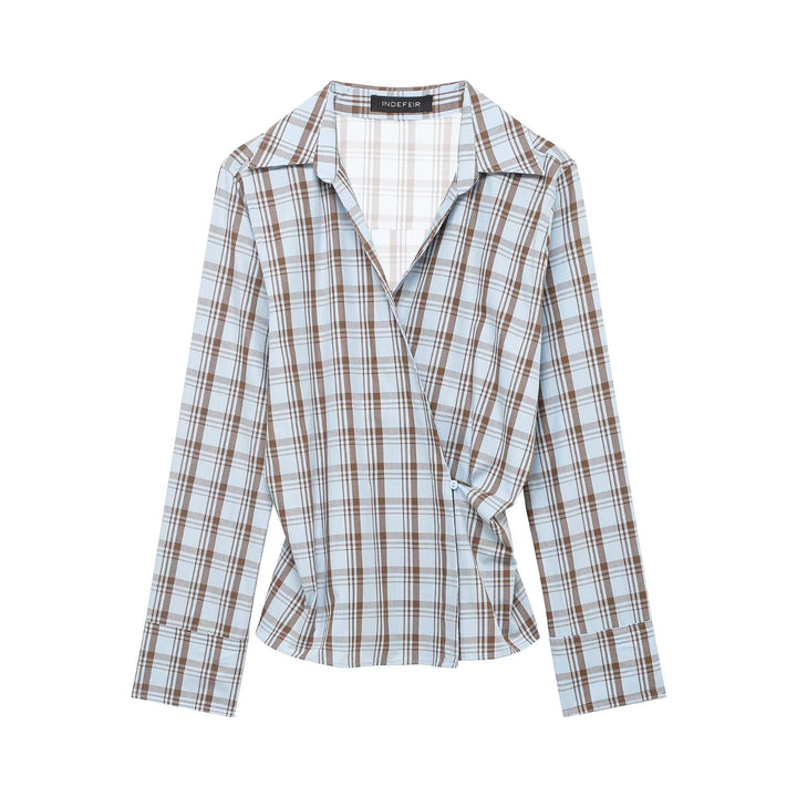 Women's wrap blouse with knot detail and classic shirt collar Mune Fashion