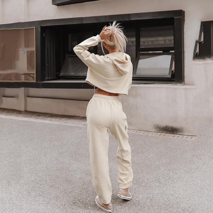 Women's nan Cropped Hoodie with Highwaist Cargo Jogging Pants Set Mune Fashion