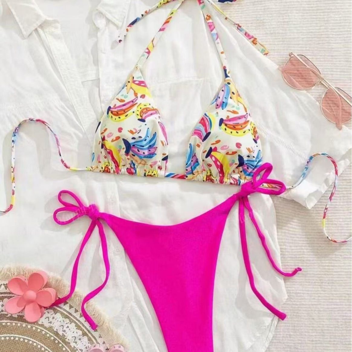 Women's bikini set with colorful fruit pattern and side knot Mune Fashion
