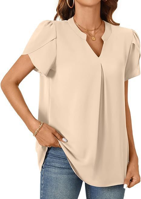Women's Blouse with Elegant V-Neck Detail and Light Puff Sleeves Mune