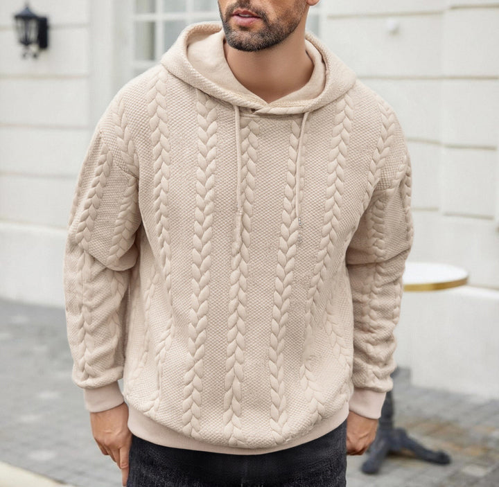 Men's structured hoodie sweatshirt with cable knit relief, drawstring and kangaroo pocket Mune Fashion