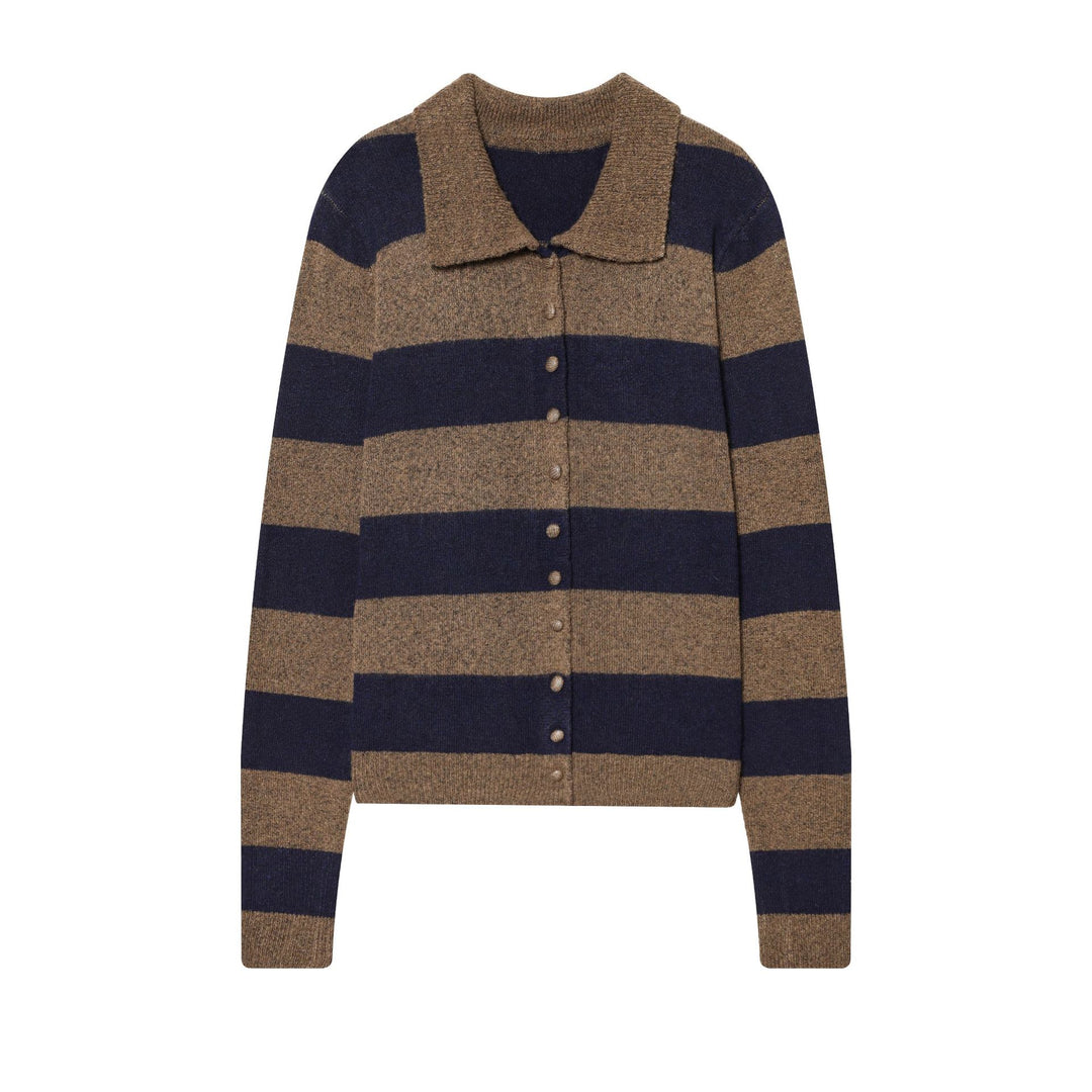 Women's striped cardigan with shirt collar, button placket, and boxy fit Mune Fashion