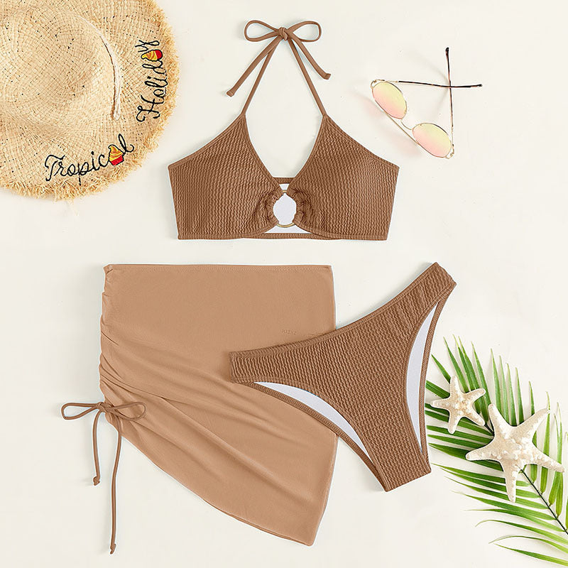 Women's Bikini Set with Elegant Ring Detail and Ruched Skirt Mune Fashion