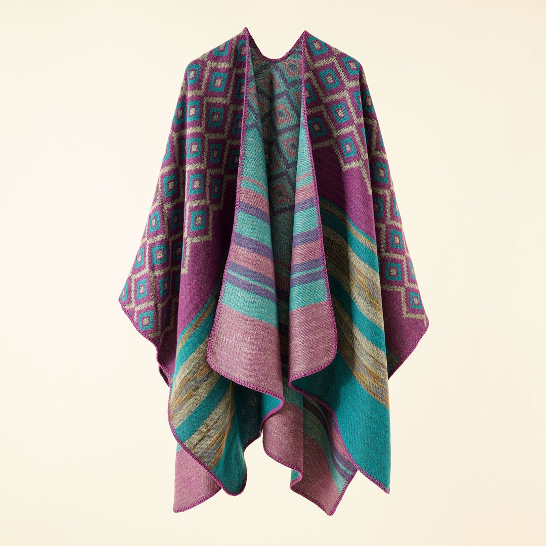 Women's Jacquard Throw with Geometric Square Pattern and Open Front Mune Fashion