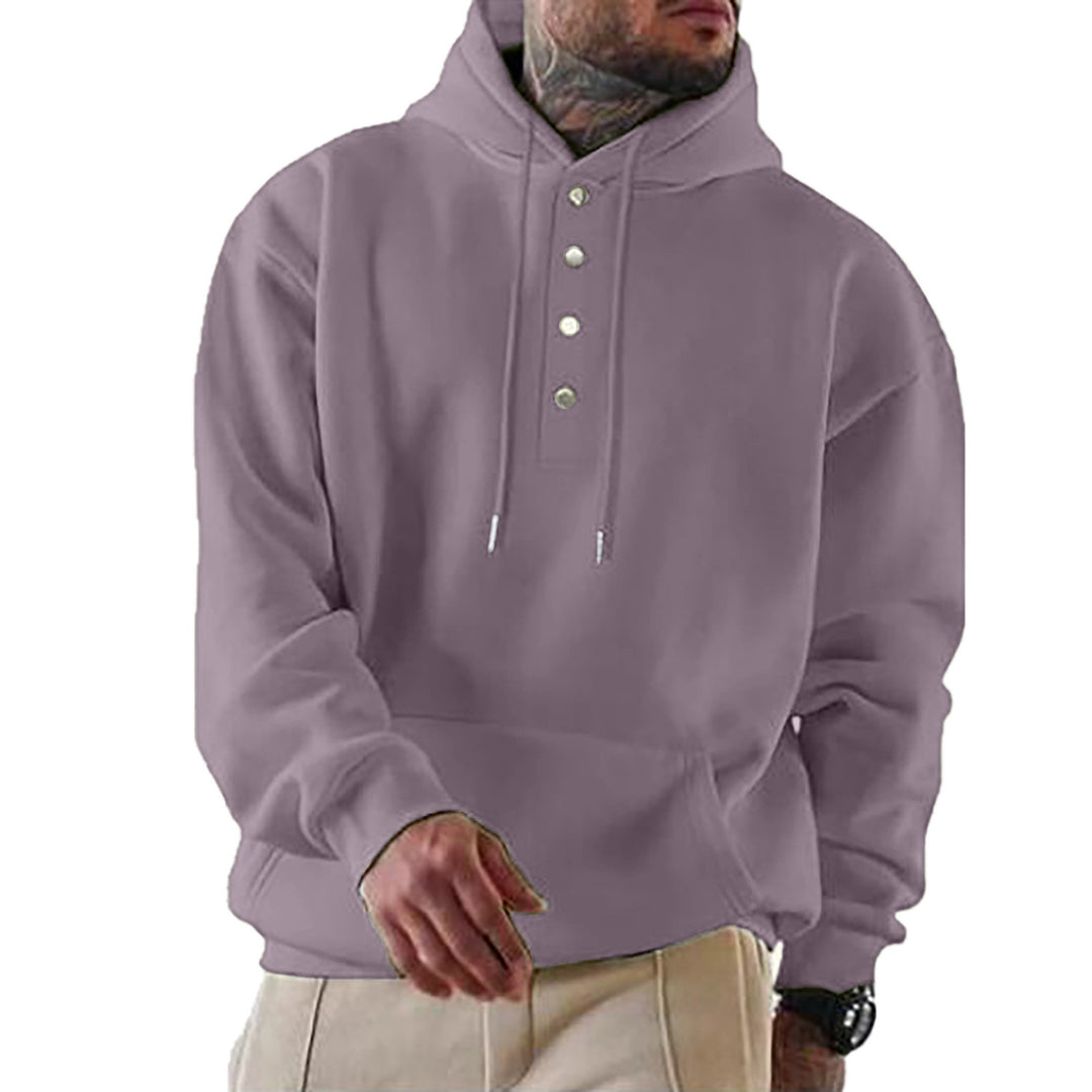Men's hoodie with Henley button placket and kangaroo pocket EB