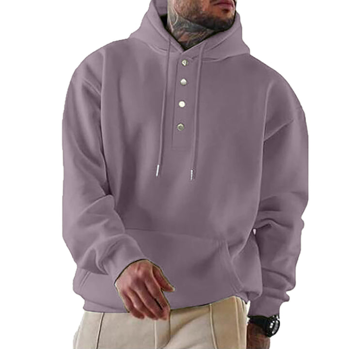 Men's hoodie with Henley button placket and kangaroo pocket EB