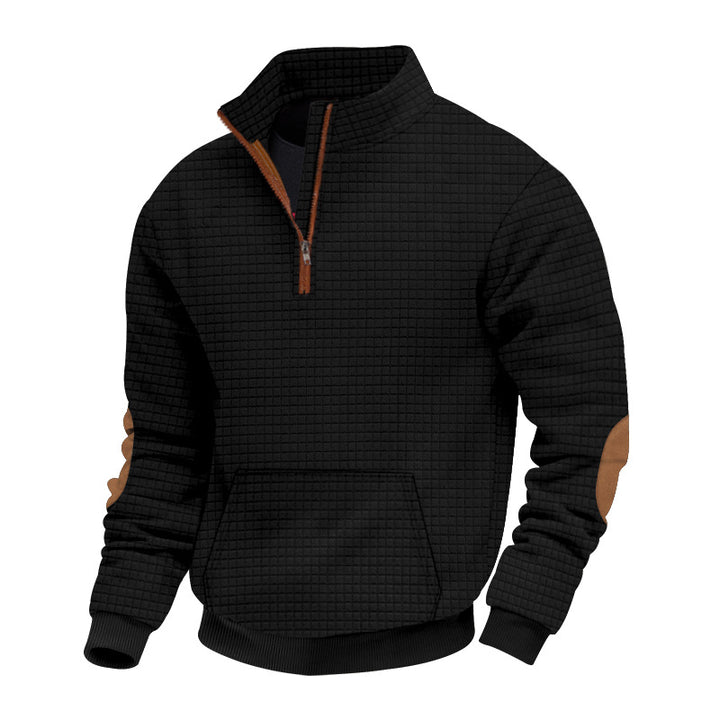 Men's quilted half-zip pullover with zip collar and synthetic leather elbow patches Mune Fashion