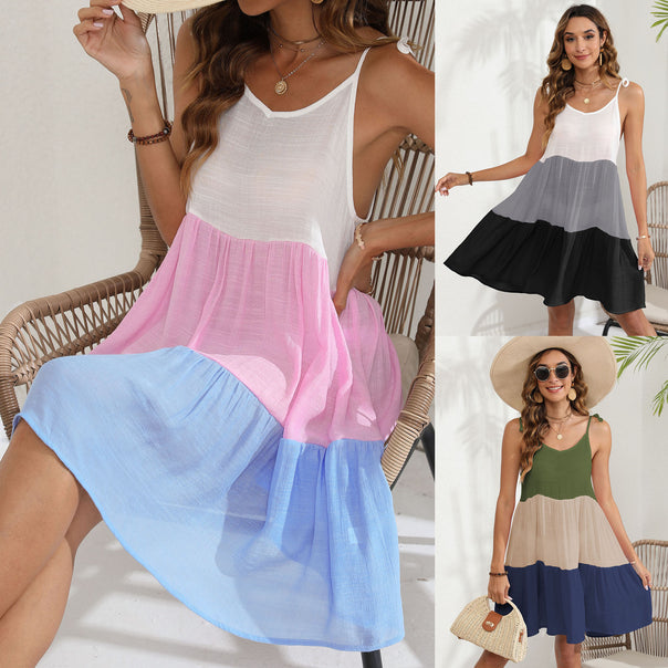 Ladies airy summer dress with deep V-neckline and cheerful color gradient Mune Fashion