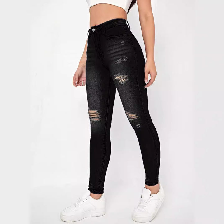 Women high-waisted Sculpting Skinny Jeans with targeted rips and shaping comfort waistband Mune Fashion