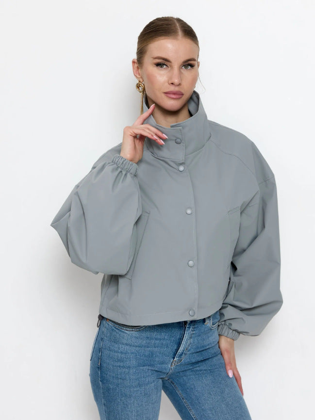 Ladies Stylish Short Jacket with High Collar