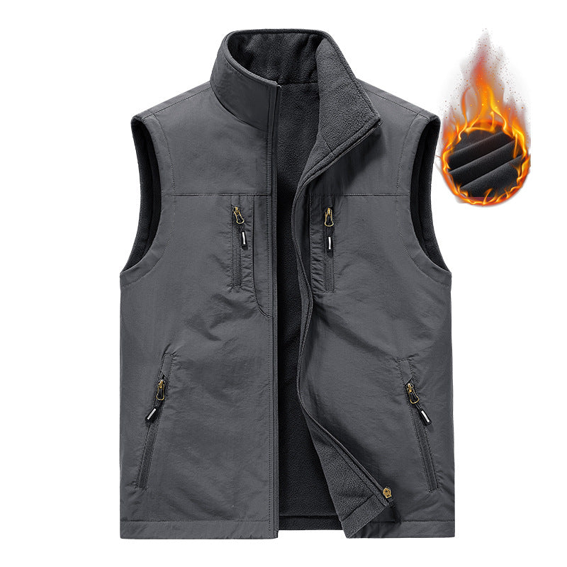 Men's Thermal Outdoor Vest with Fleece Inner Lining, Windproof Shell and Multiple Zipper Pockets Mune Fashion