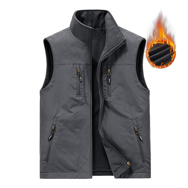 Men's Thermal Outdoor Vest with Fleece Inner Lining, Windproof Shell and Multiple Zipper Pockets Mune Fashion