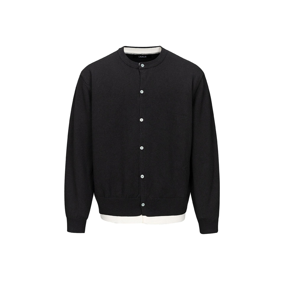 Men's fine knit cardigan with round neck, continuous button placket, and ribbed hem Mune Fashion